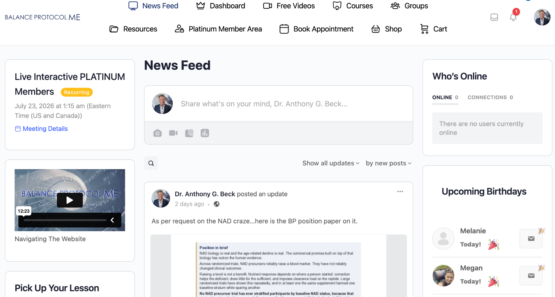 Personalized Newsfeed within the Balance Nation community platform